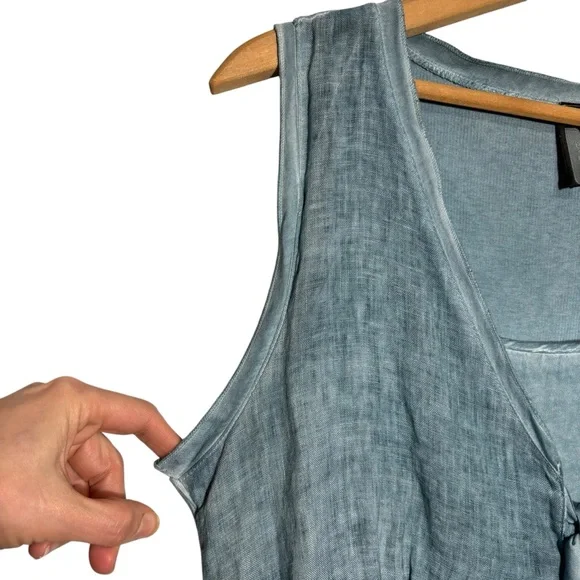 INIZIO | Sleeveless Sea Blue Tier Dress with Tie-Front Linen Over Cardi size XL - Picture 4 of 12